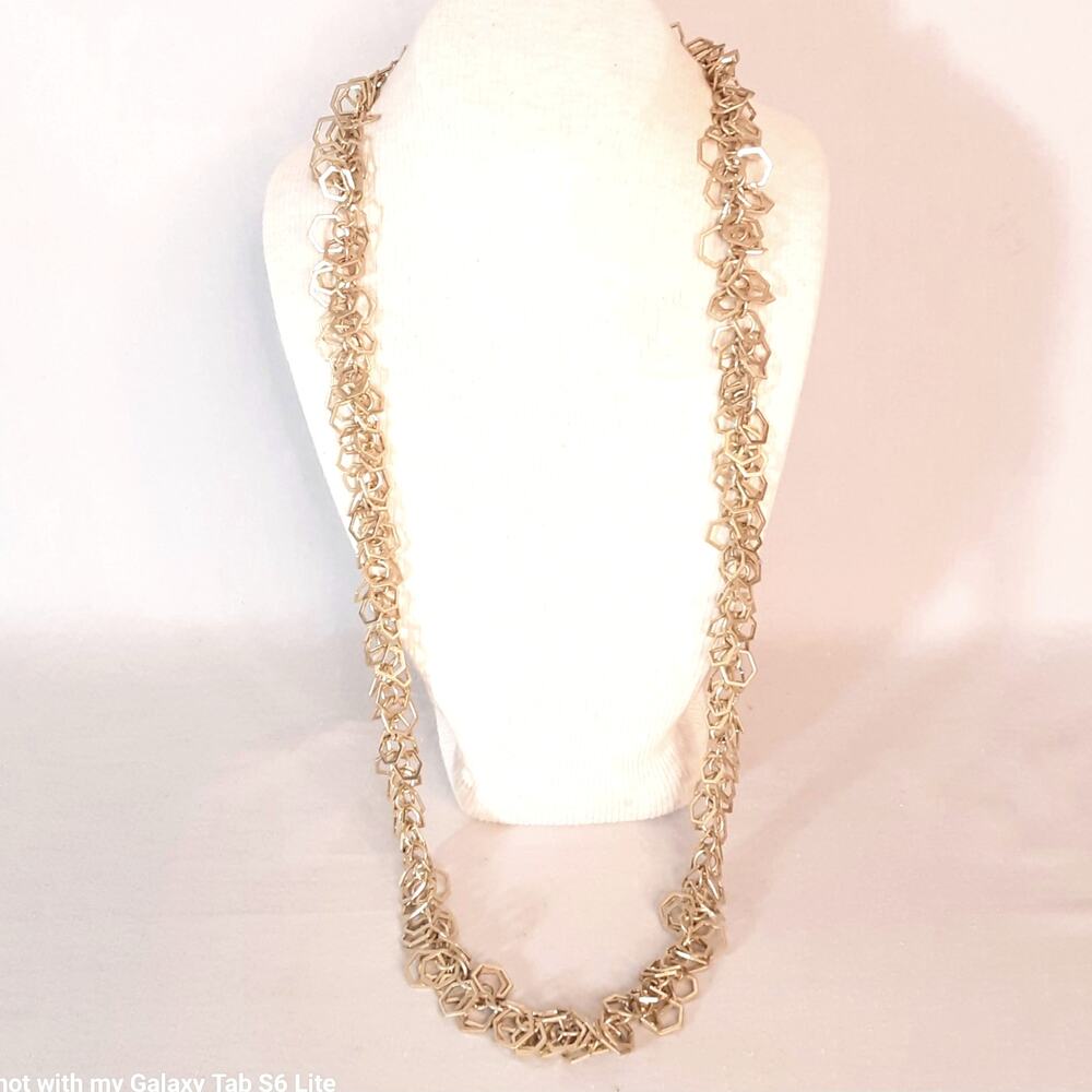 💎MW Opera Necklace Gold Tone Open Hexagon Clusters Extension Chain
